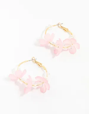 Pink Diamante Beaded Flower Hoop Earrings