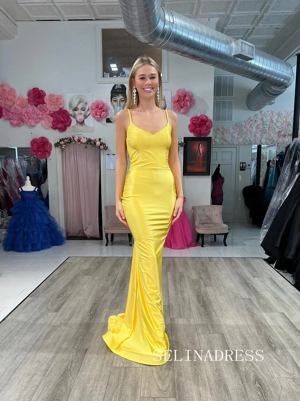 Chic Yellow Mermaid Long Prom Dresses Open BacklessEvening Dress #TKL207