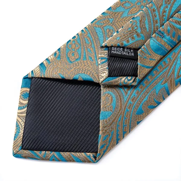 Classy Men Turquoise Gold Paisley Silk Tie