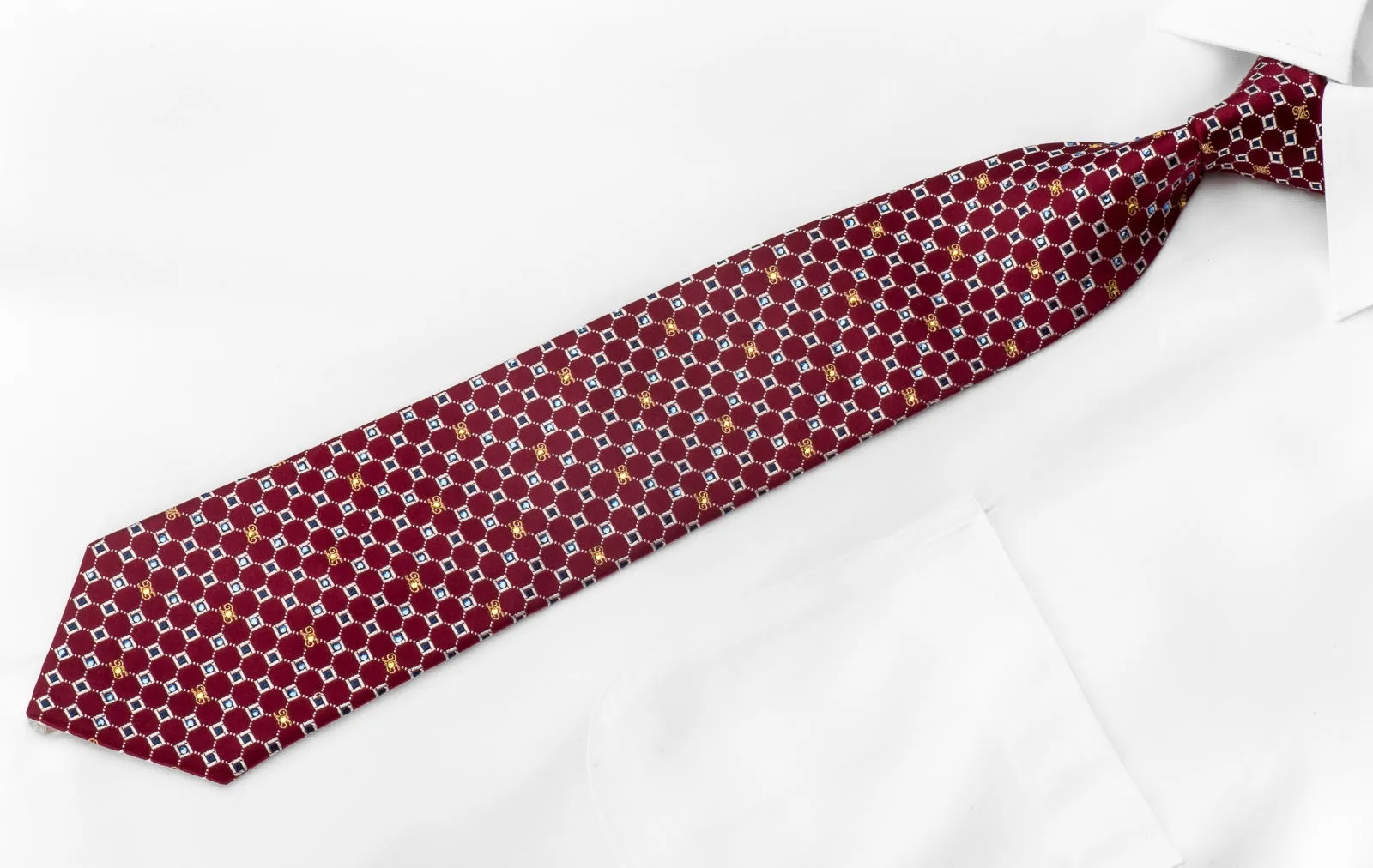 Daks Men's Crystal Tie Trellis Micro Squares On Burgundy With Gold Sparkles