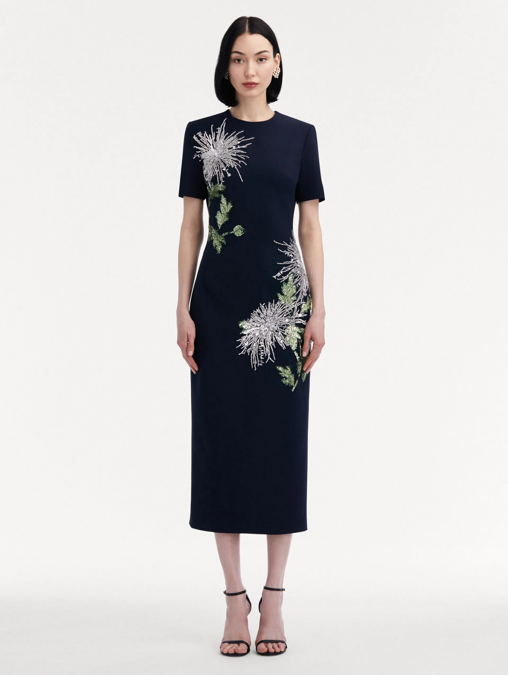 Dandelion Crystal Embroidered Pencil Dress