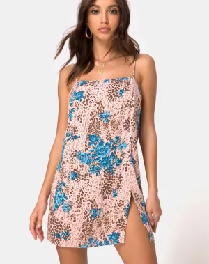 Datista Mini Dress in Jungle Flower Blue and Cream