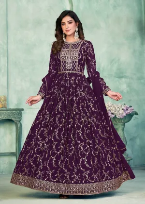 Designer Purple Embroidered Wedding Party Anarkali Suit