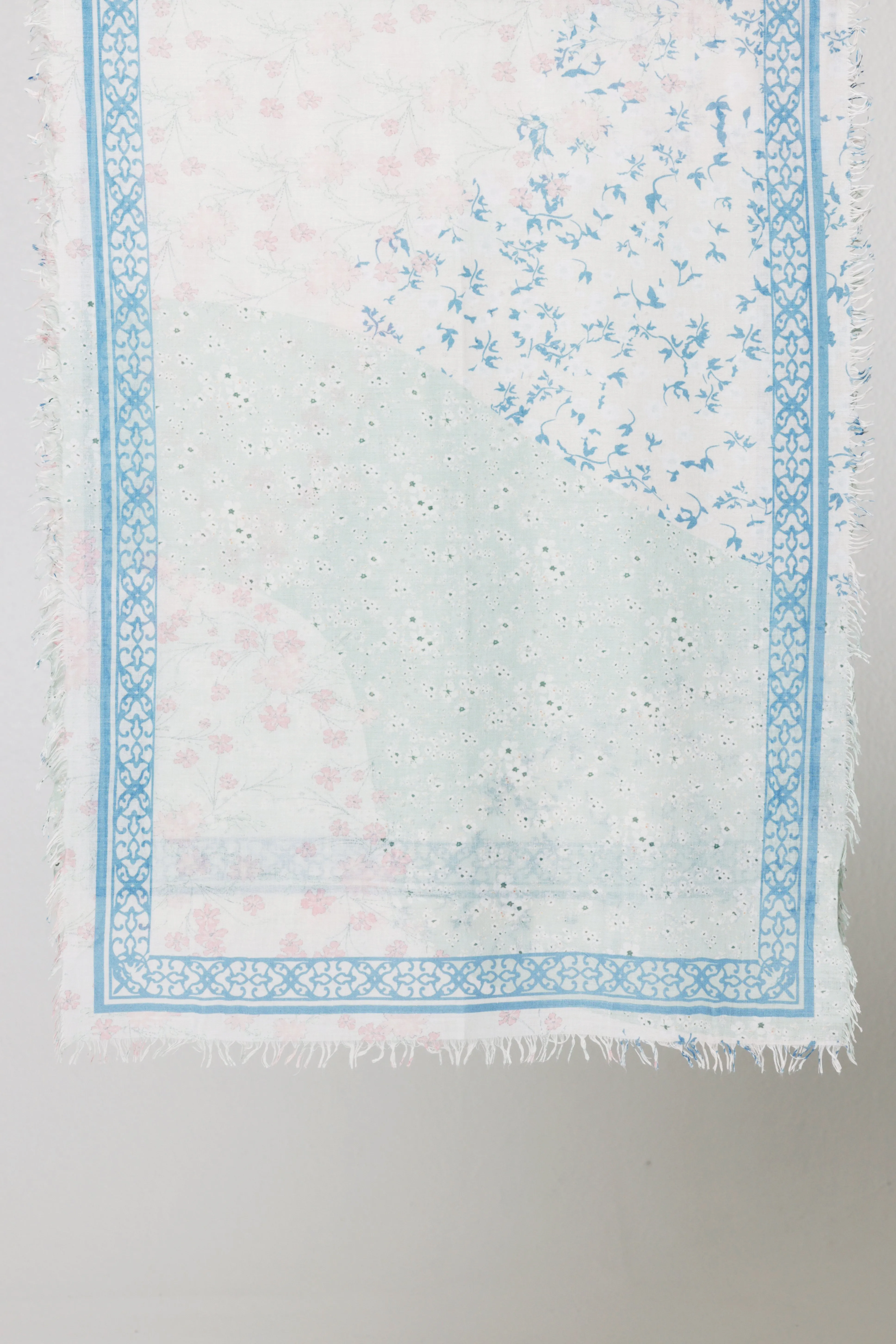 Floral Print Non-slip Cotton Wrap Hijab Scarf - Sage/Pink/Blue