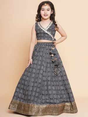 Girls Bandhani Printed Ready to Wear Cotton Choli With Lehenga