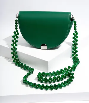 Green Leatherette Beaded Strap Crossbody Purse