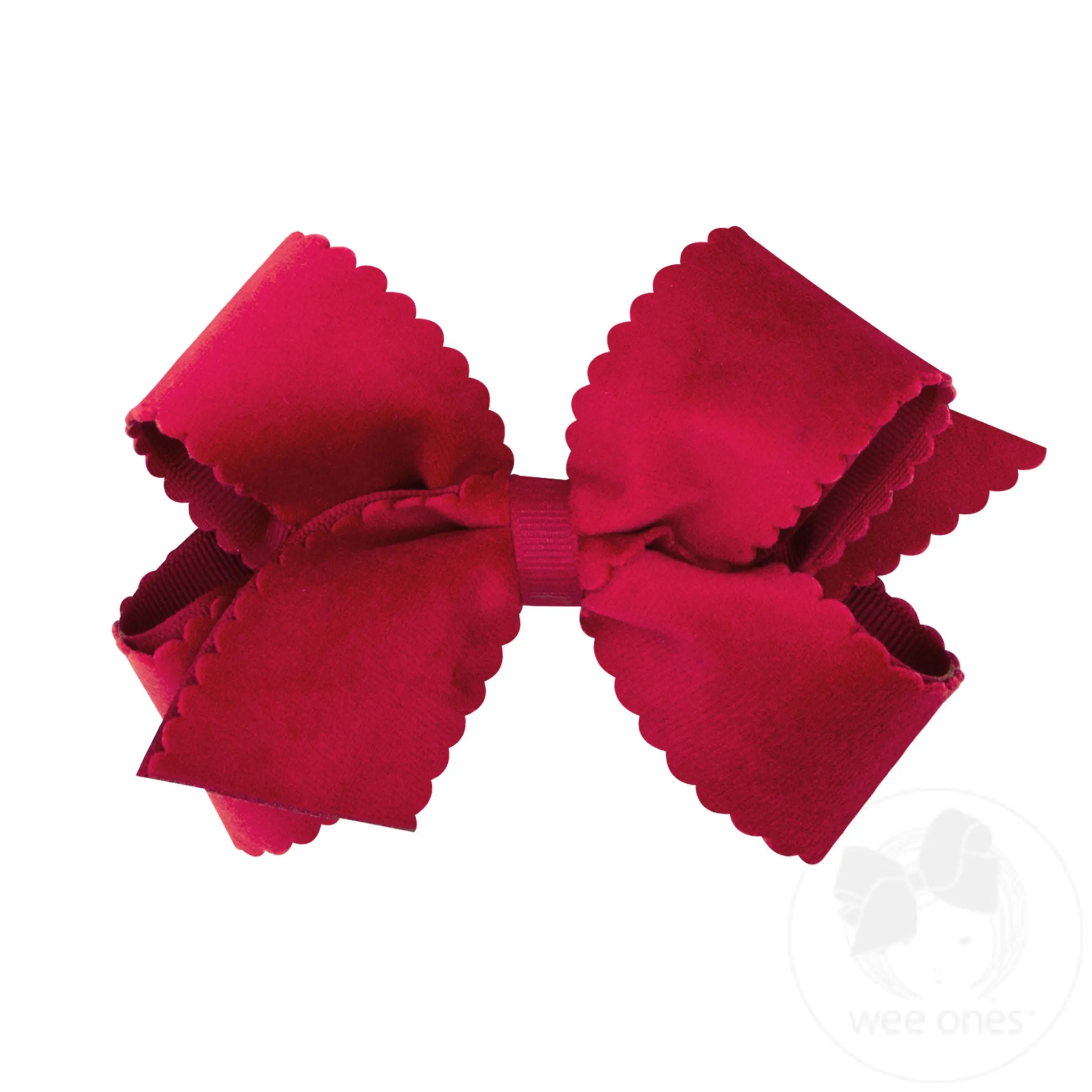 Medium Grosgrain Hair Bow with Scalloped Edge Faux Velvet Overlay