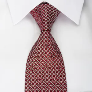 Metro City Rhinestone Silk Necktie Silver Trellis On Burgundy With Silver Sparkles