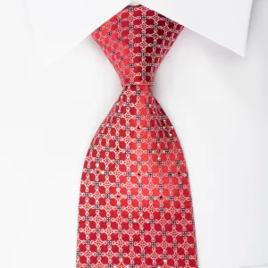 Metro City Rhinestone Silk Necktie Silver Trellis On Red With Blue Sparkles