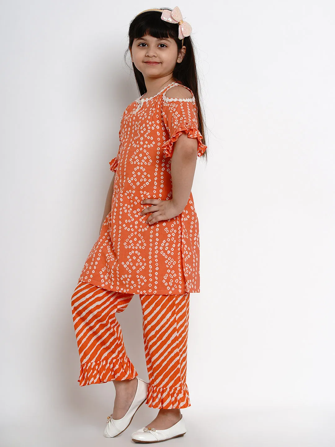 Orange Bandhej Kurta With Palazzos