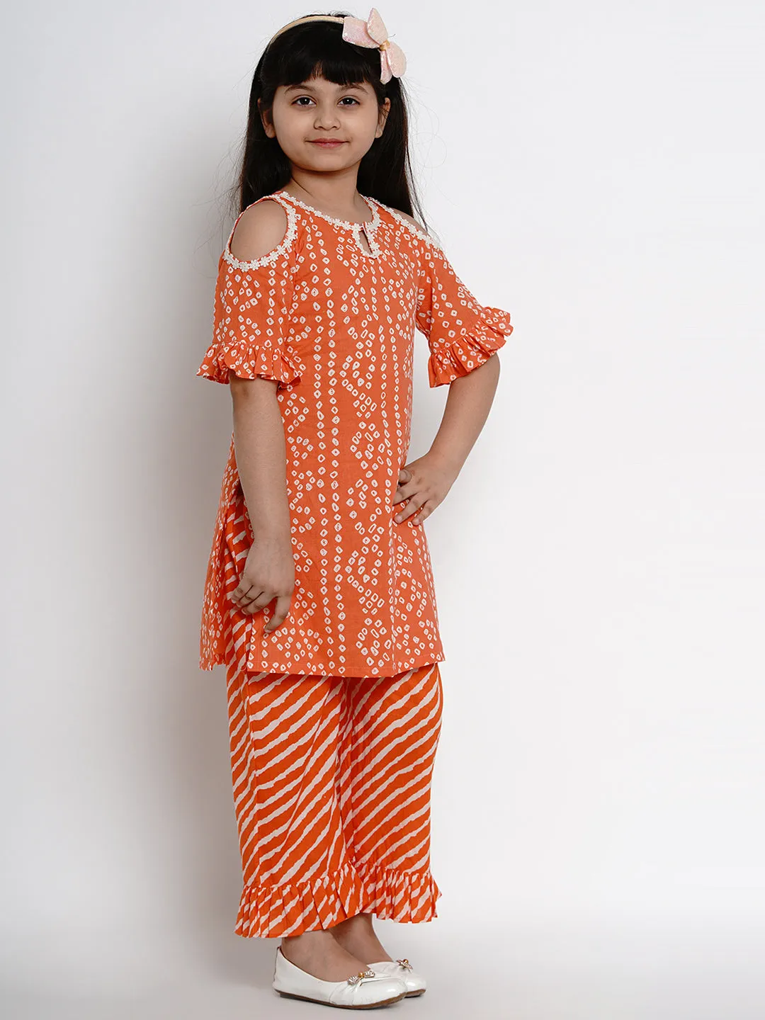 Orange Bandhej Kurta With Palazzos