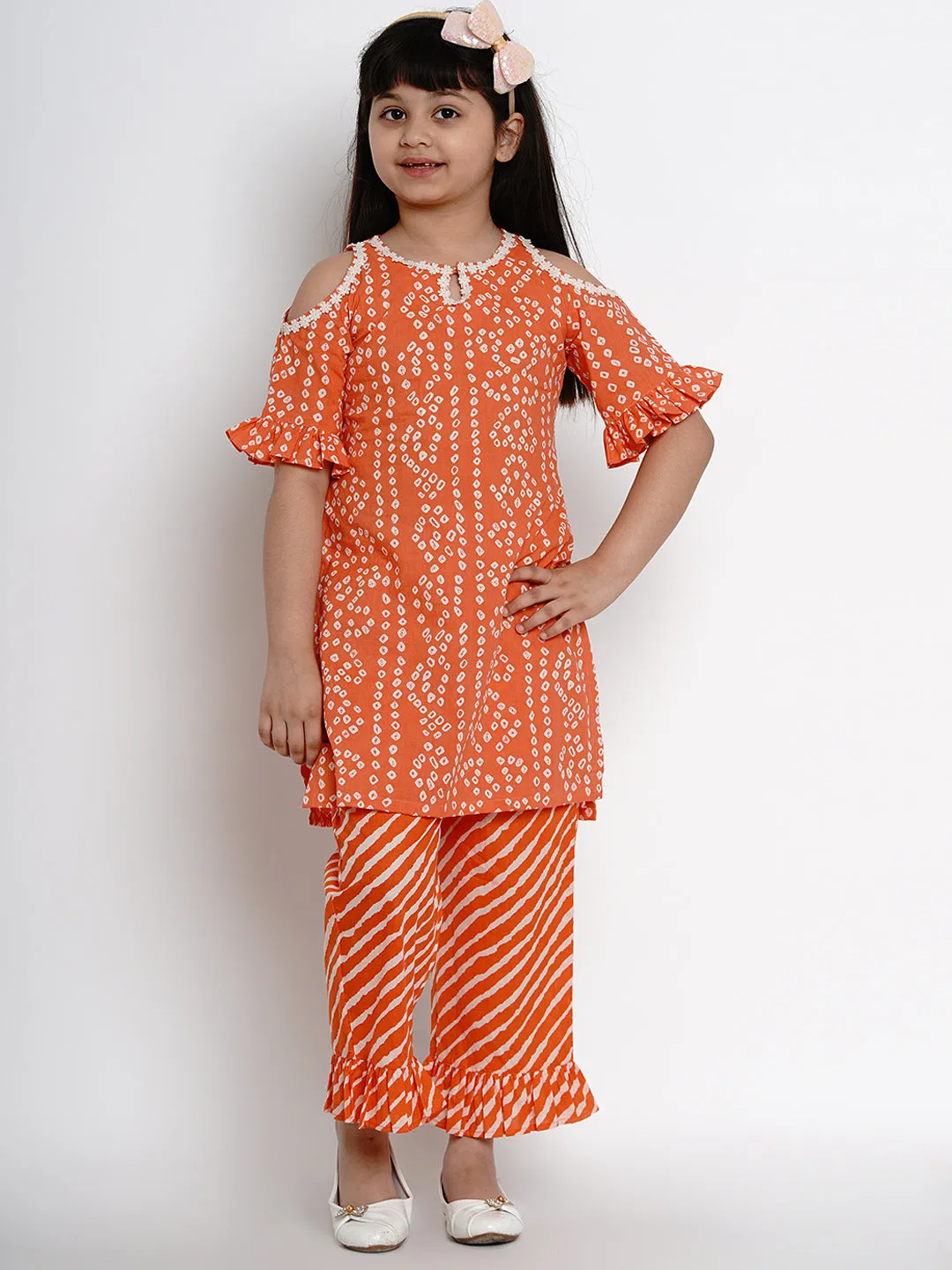 Orange Bandhej Kurta With Palazzos