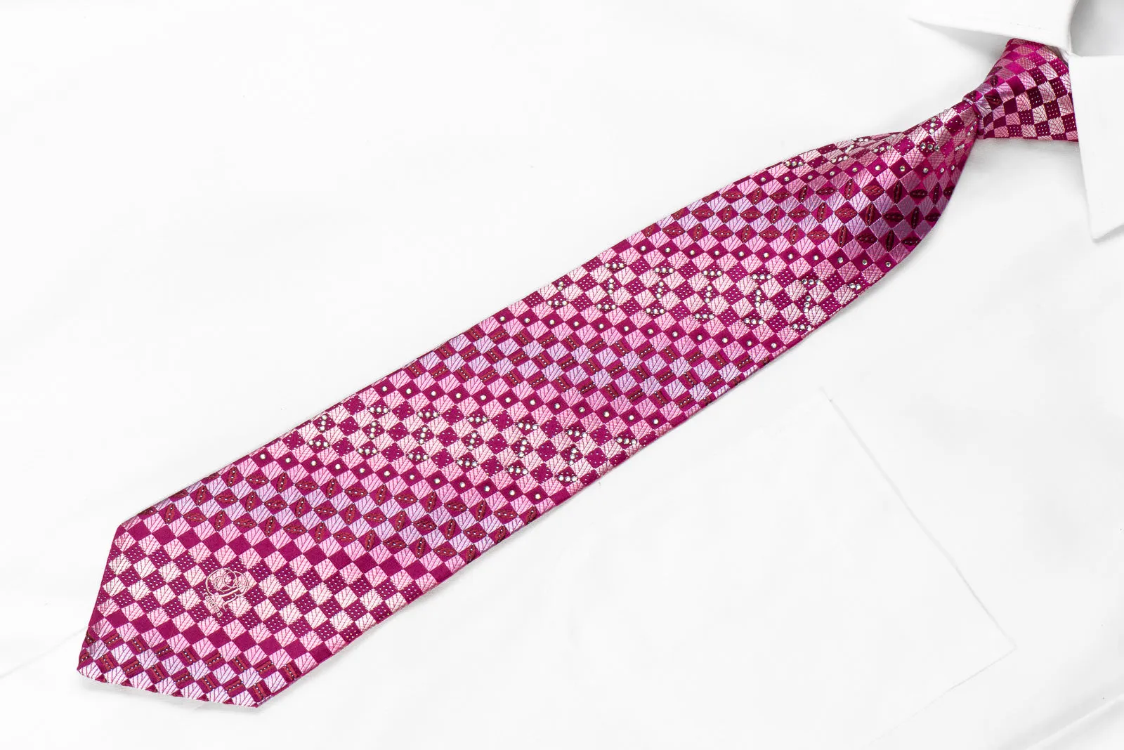 Renoma Men's Silk Rhinestone Purple Checkered Tie With Sparkles