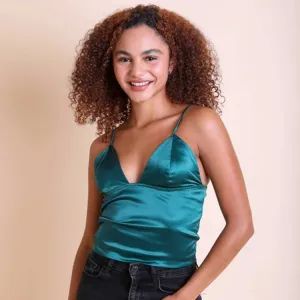 Satin Longline Bralette Emerald