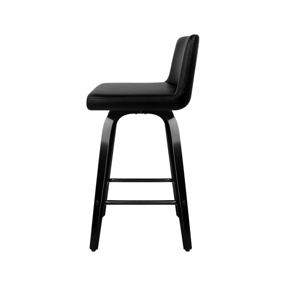 Set of 4 Wooden PU Leather Bar Stool - Black