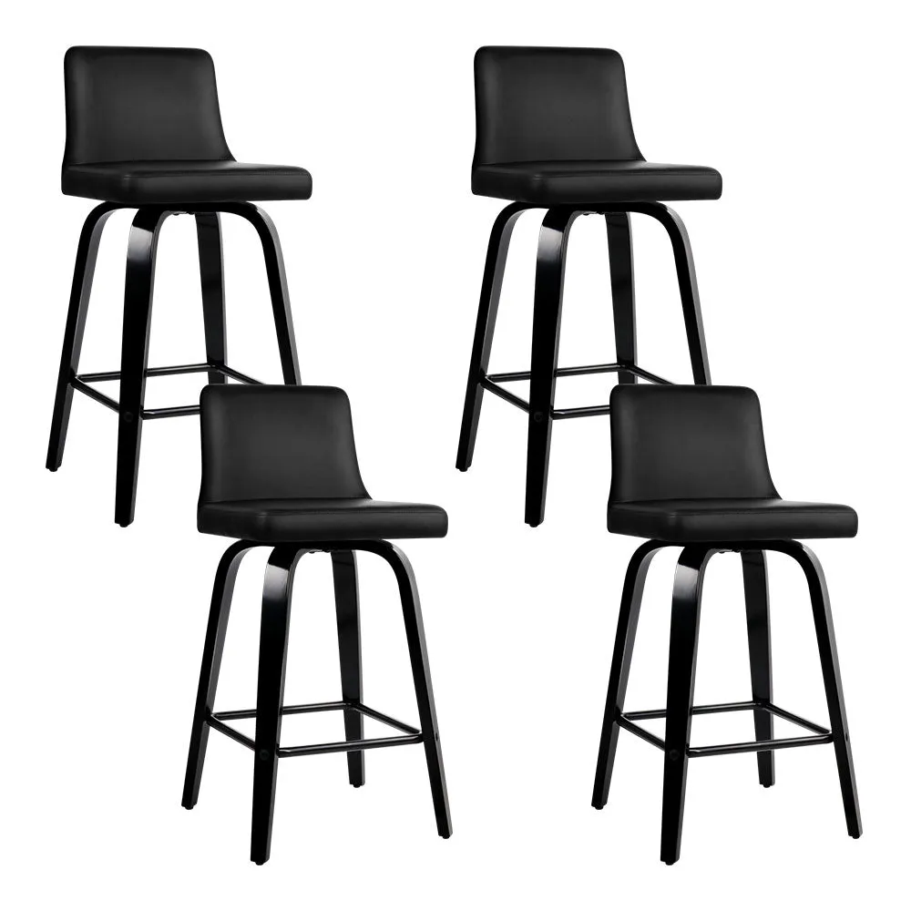 Set of 4 Wooden PU Leather Bar Stool - Black