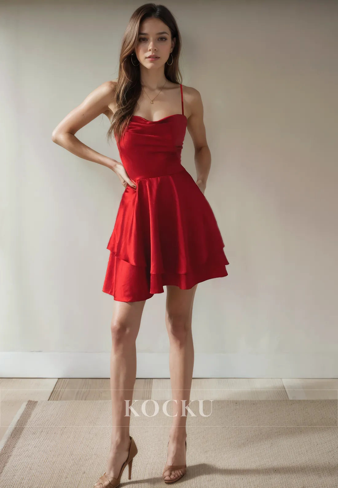 Sexy & Hot Spaghetti Straps Square A-Line Backless Satin Party Homecoming Dress