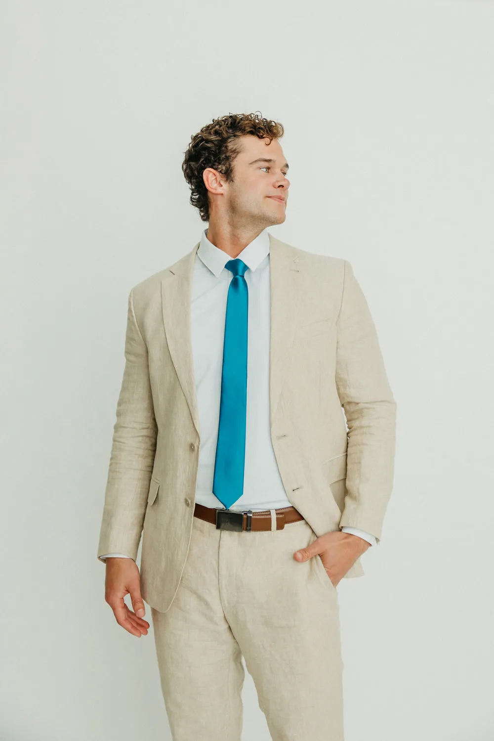 Solid Teal Satin Tie