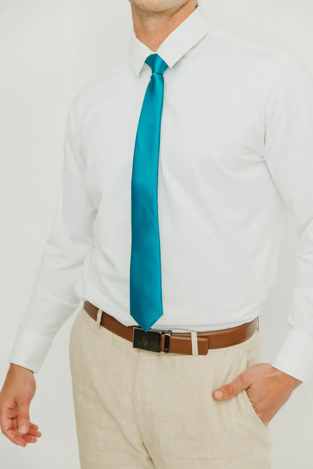 Solid Teal Satin Tie