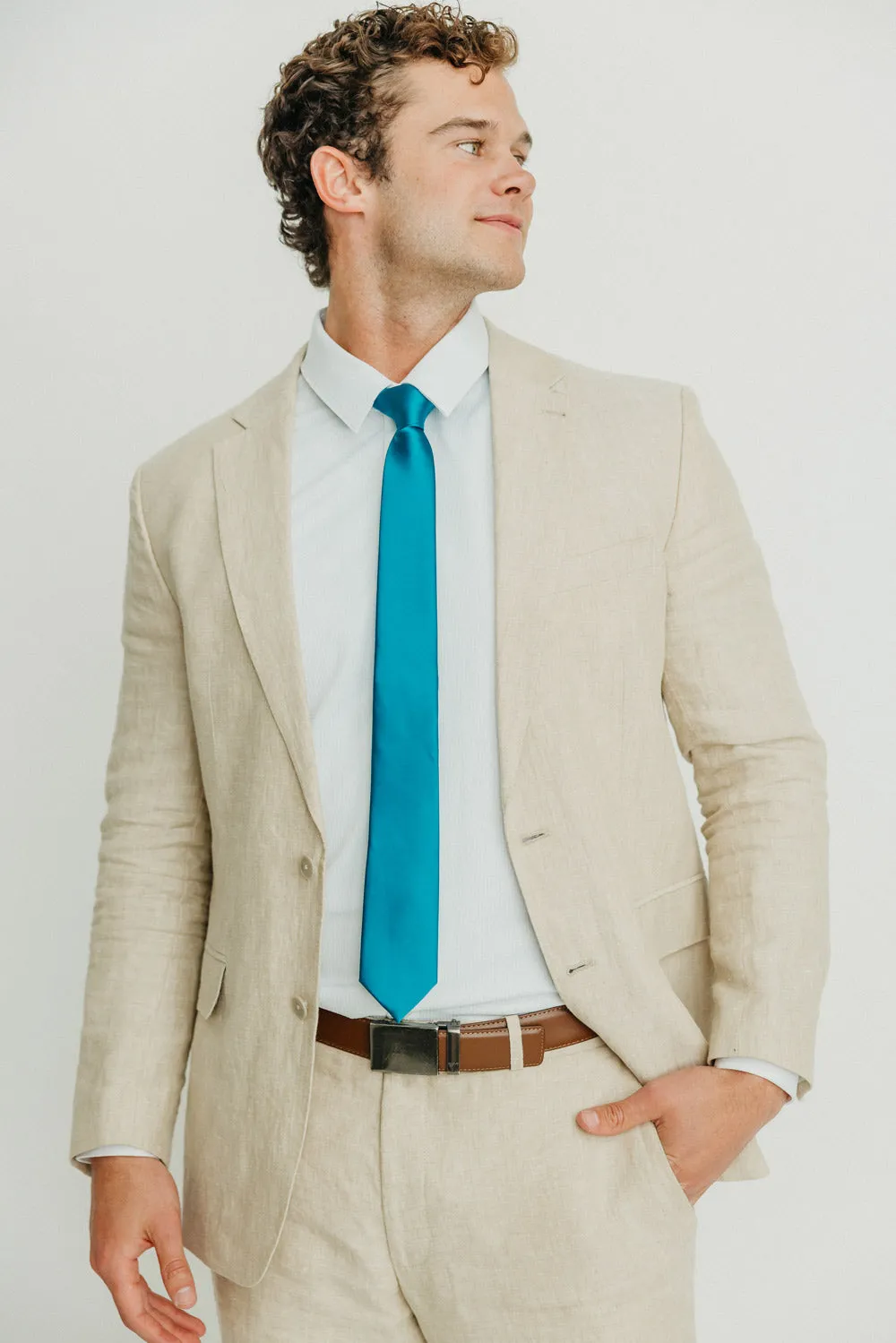 Solid Teal Satin Tie