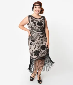 Unique Vintage Plus Size 1920s Style Blush Pink & Black Sequin Isabeau Cocktail Dress