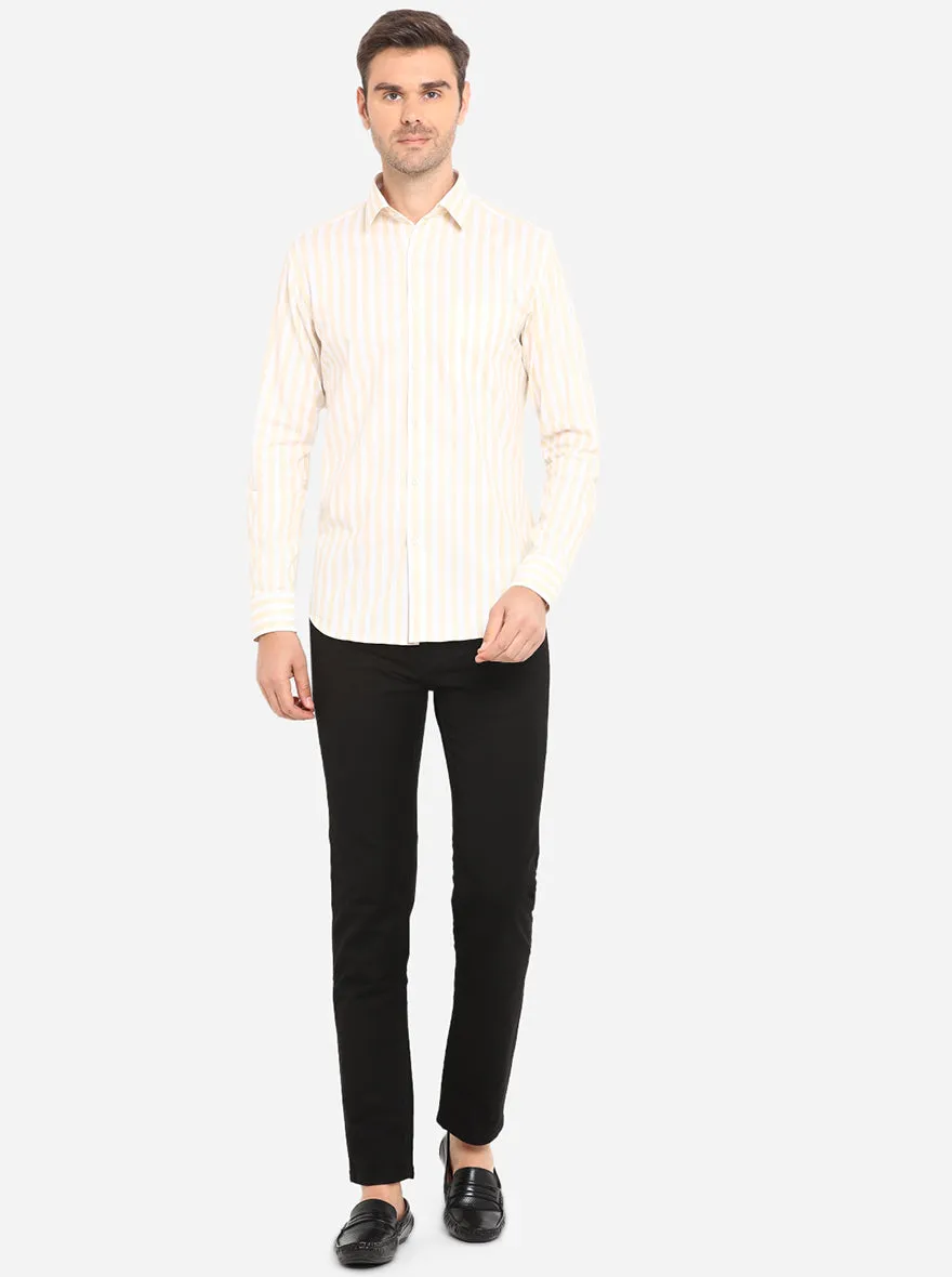 White & Beige Striped Slim Fit Formal Shirt | JadeBlue