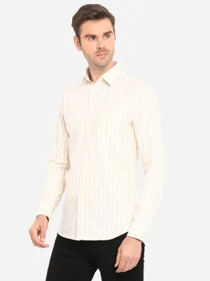 White & Beige Striped Slim Fit Formal Shirt | JadeBlue