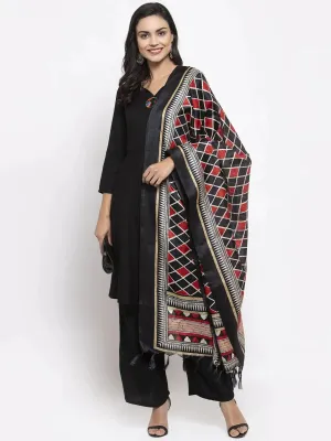 Women Black & Red Solid Kurta With Palazzos & Dupatta