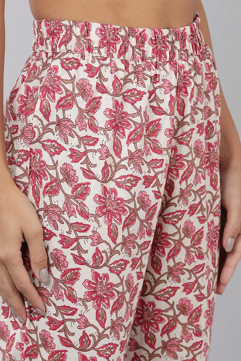 Women Pink Printed Kurta Trousers With Dupatta