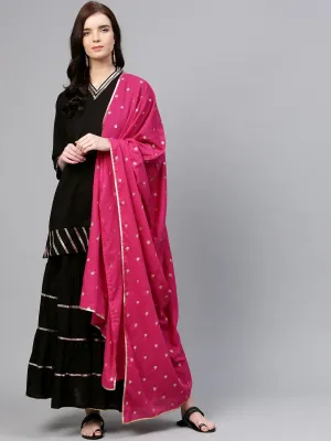 Women'S Black & Pink Solid Kurti With Sharara & Dupatta